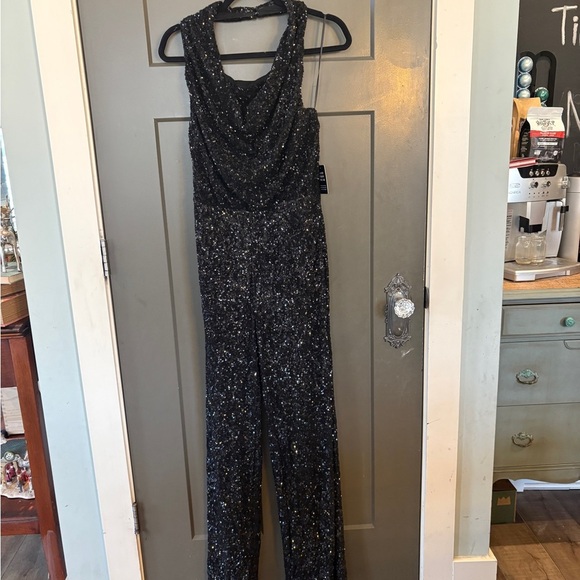 ✨ Express NWT Sequin Halter Jumpsuit (S) — $158 Retail — Holiday ready! ✨ - Picture 1 of 3